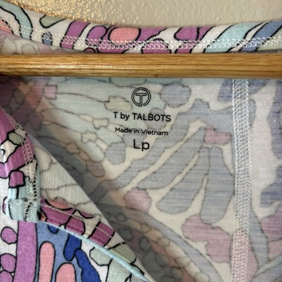 T By Talbots Paisley Top Purple Blue Short Sleeves Sz Large Petite - Picture 3 of 7